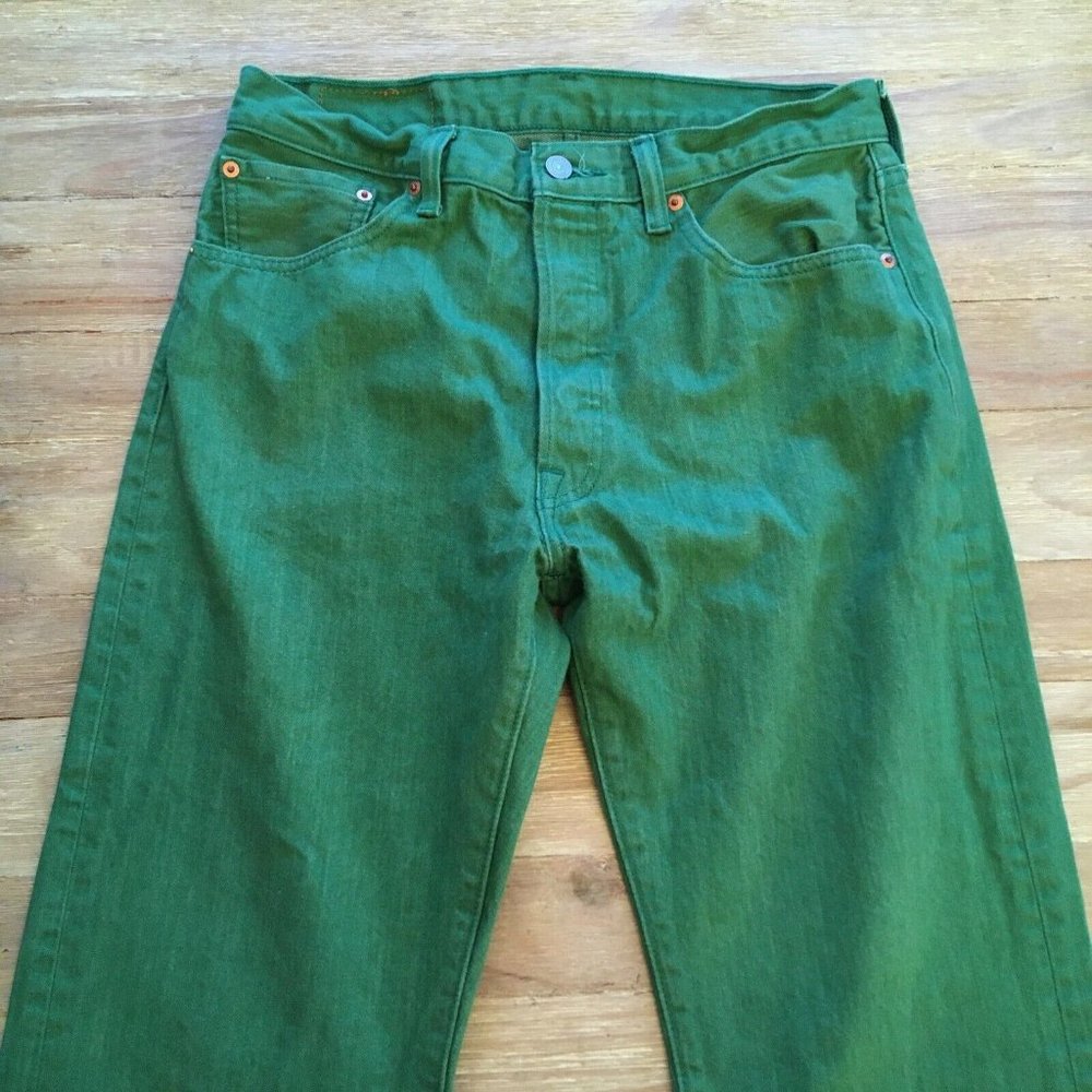 Levi's 501 Mens Button Fly Green Straight Leg Jeans Tag 34 x 34 Actual 32 x 31.5